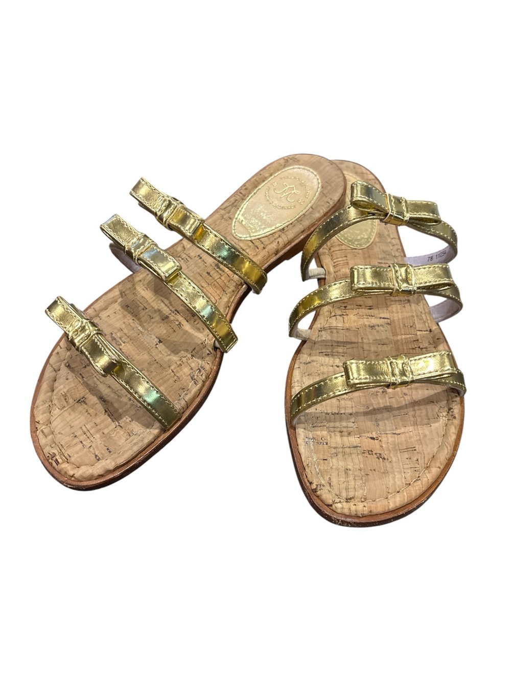 Johnson & Murphy - Gold Strappy Cork Slide Sandals, size 6.5